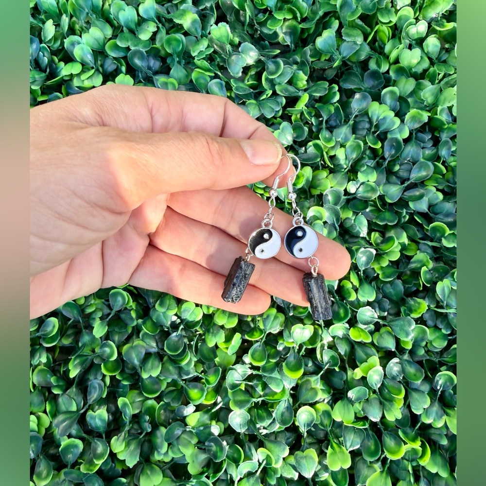 Black tourmaline ~ Yin yang earrings
